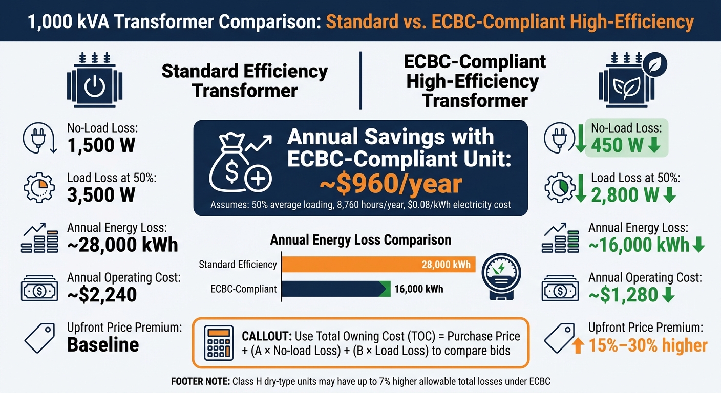 Standard vs. ECBC-Compliant Transformer: Loss & Cost Comparison (1,000 kVA)
