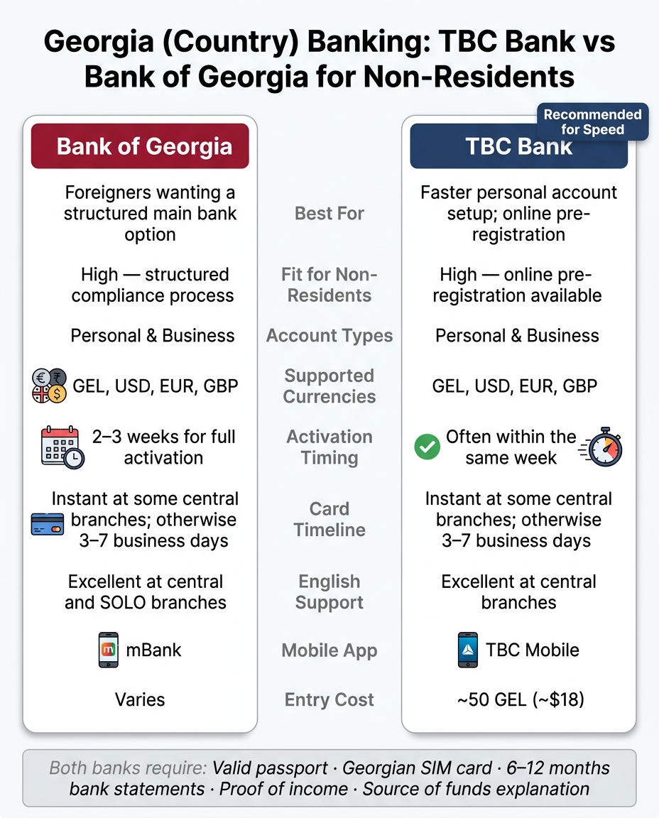 Georgia Bank Account for Non-Residents: TBC Bank vs Bank of Georgia