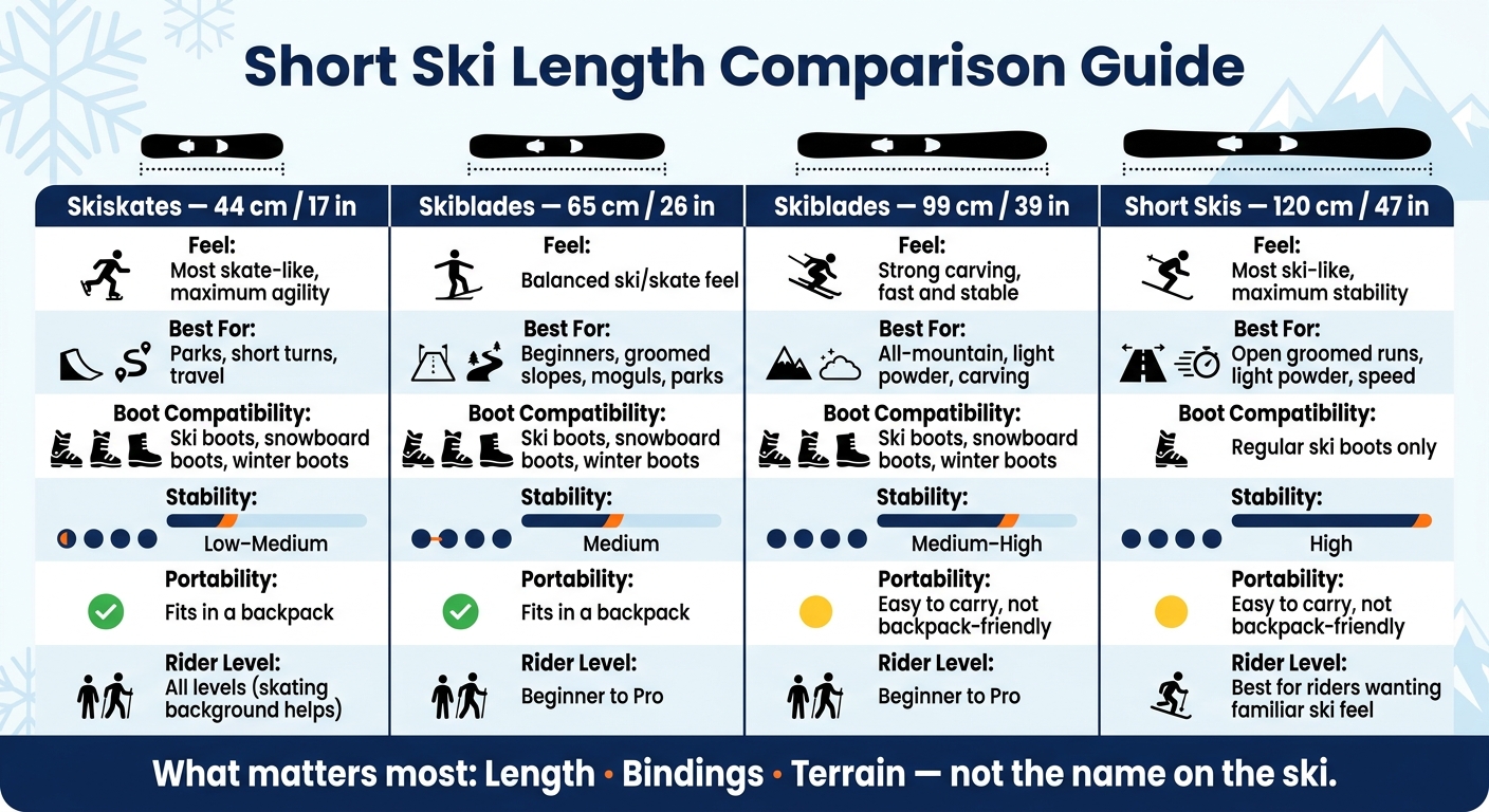 Skiblades vs Snowblades: Short Ski Length Comparison Guide