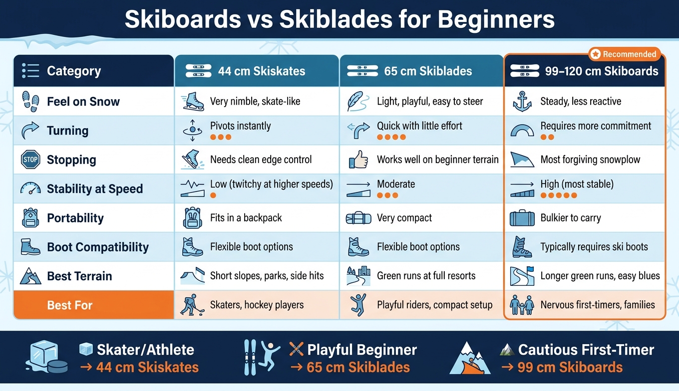 Skiboards vs Skiblades: Beginner Comparison Chart