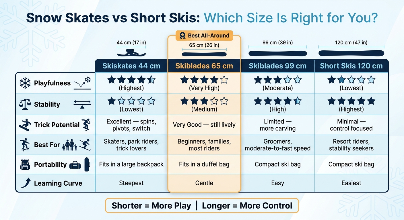 Snow Skates vs Short Skis: Size Comparison Guide (44cm–120cm)