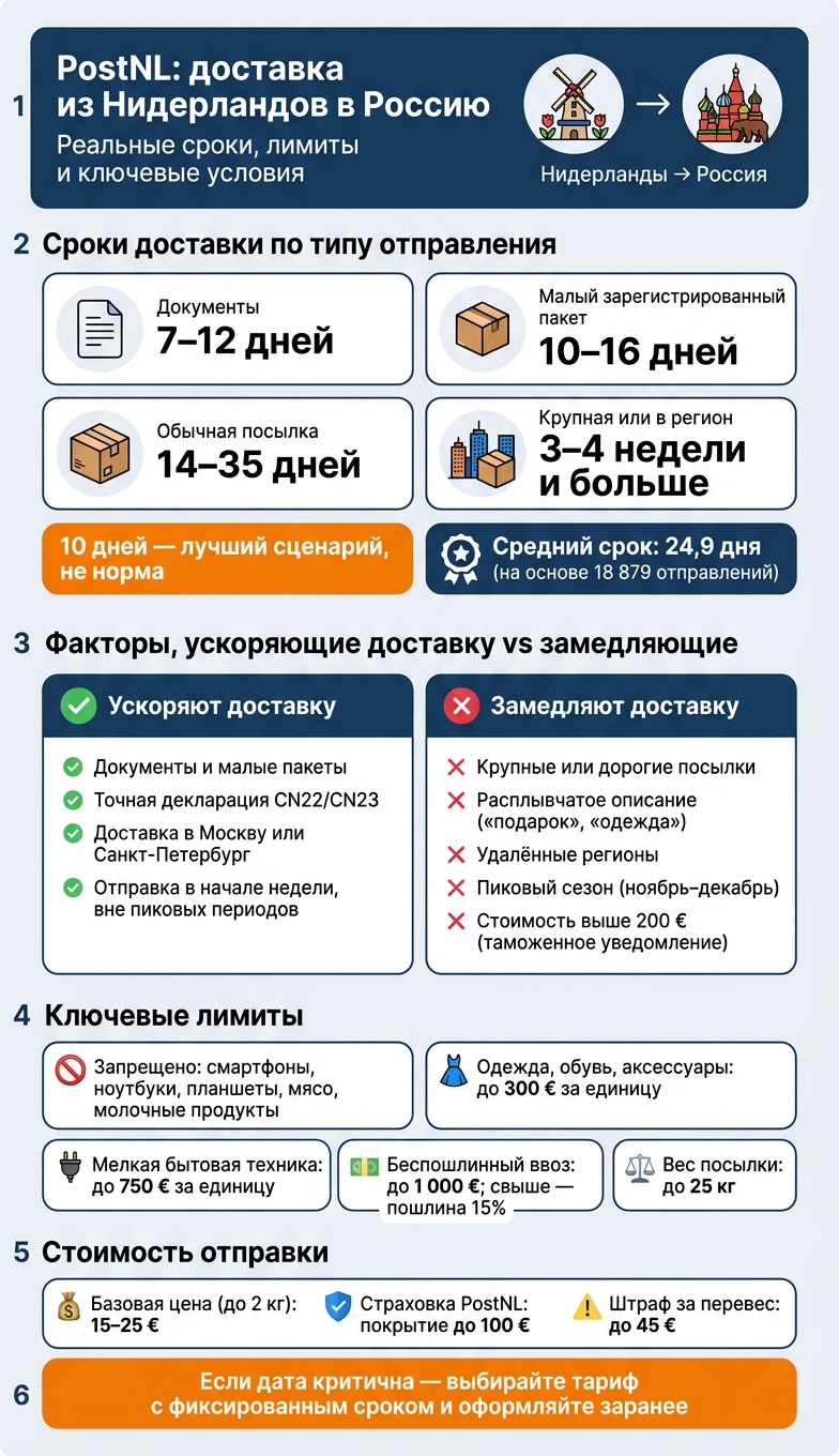 PostNL доставка в Россию: сроки и факторы по типу отправления