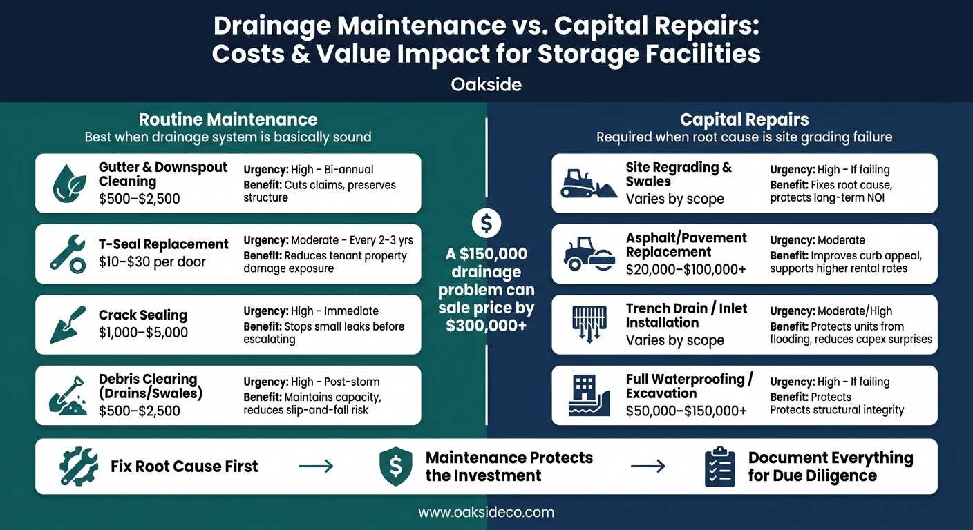 Drainage Maintenance vs. Capital Repairs: Costs & Value Impact for Storage Facilities