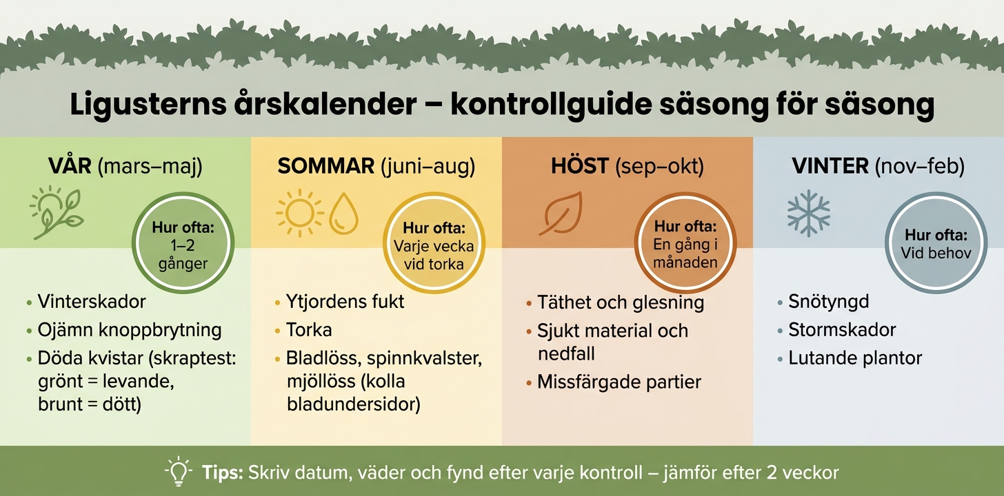 Ligusterns årskalender – kontrollguide säsong för säsong