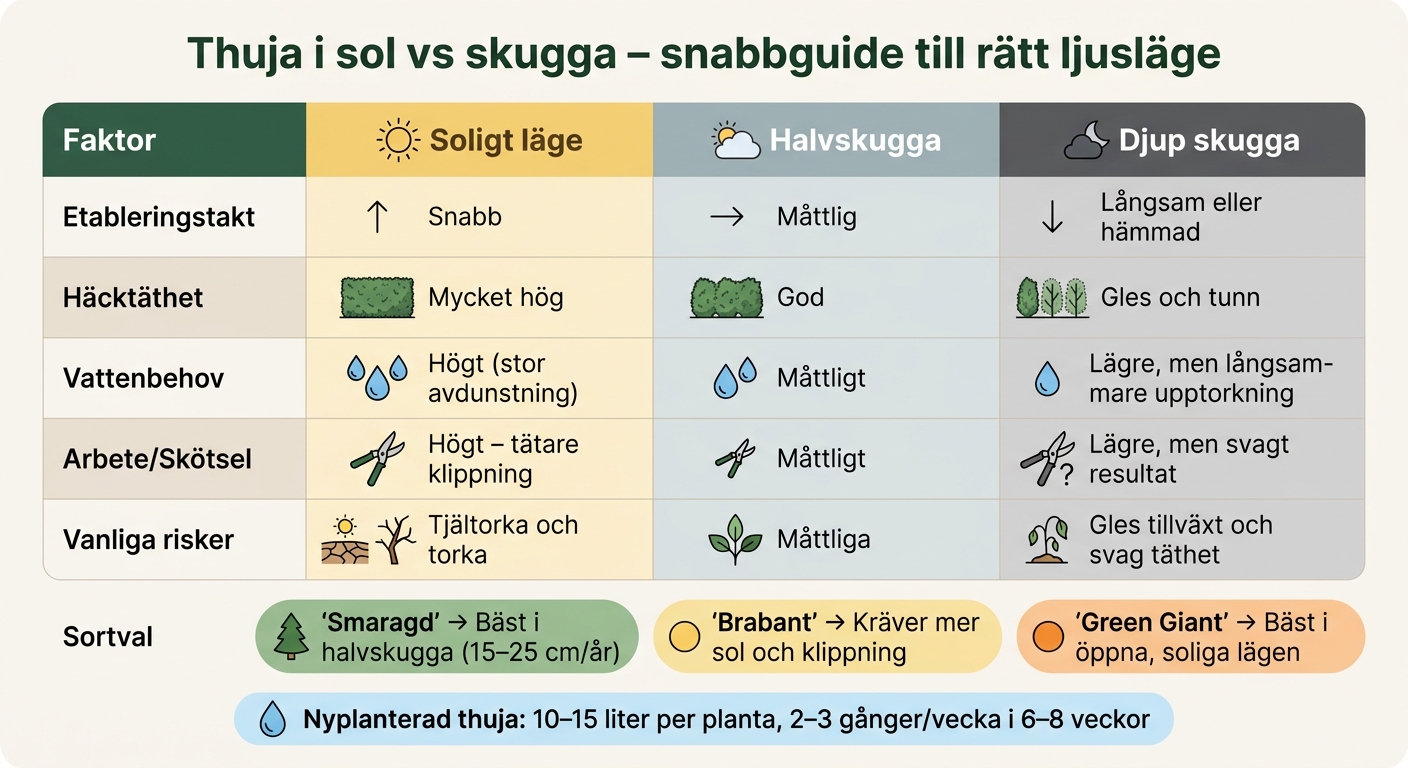 Thuja i sol vs skugga – snabbguide till rätt ljusläge