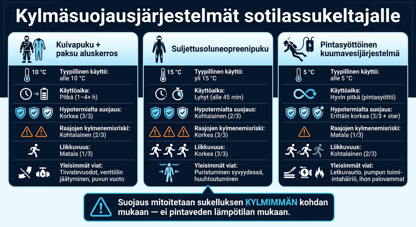 Kylmäsuojausjärjestelmät sotilassukeltajalle – vertailu