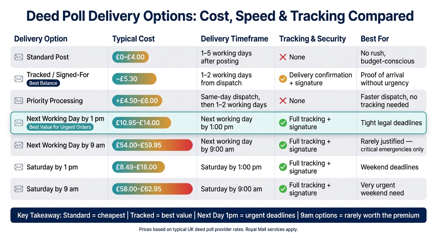 Deed Poll Delivery Options: Cost, Speed & Tracking Compared