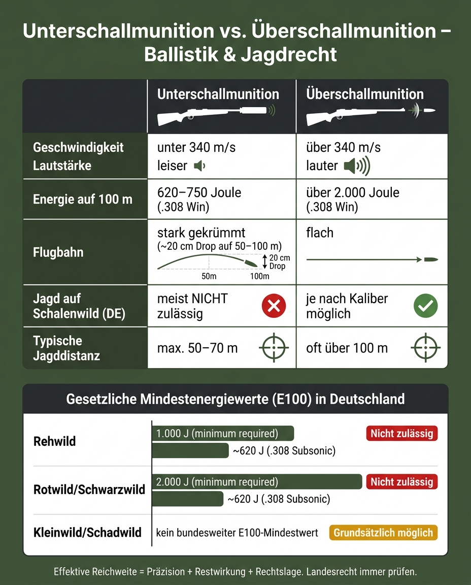 Unterschallmunition vs. Überschallmunition: Ballistik & Jagdrecht im Vergleich