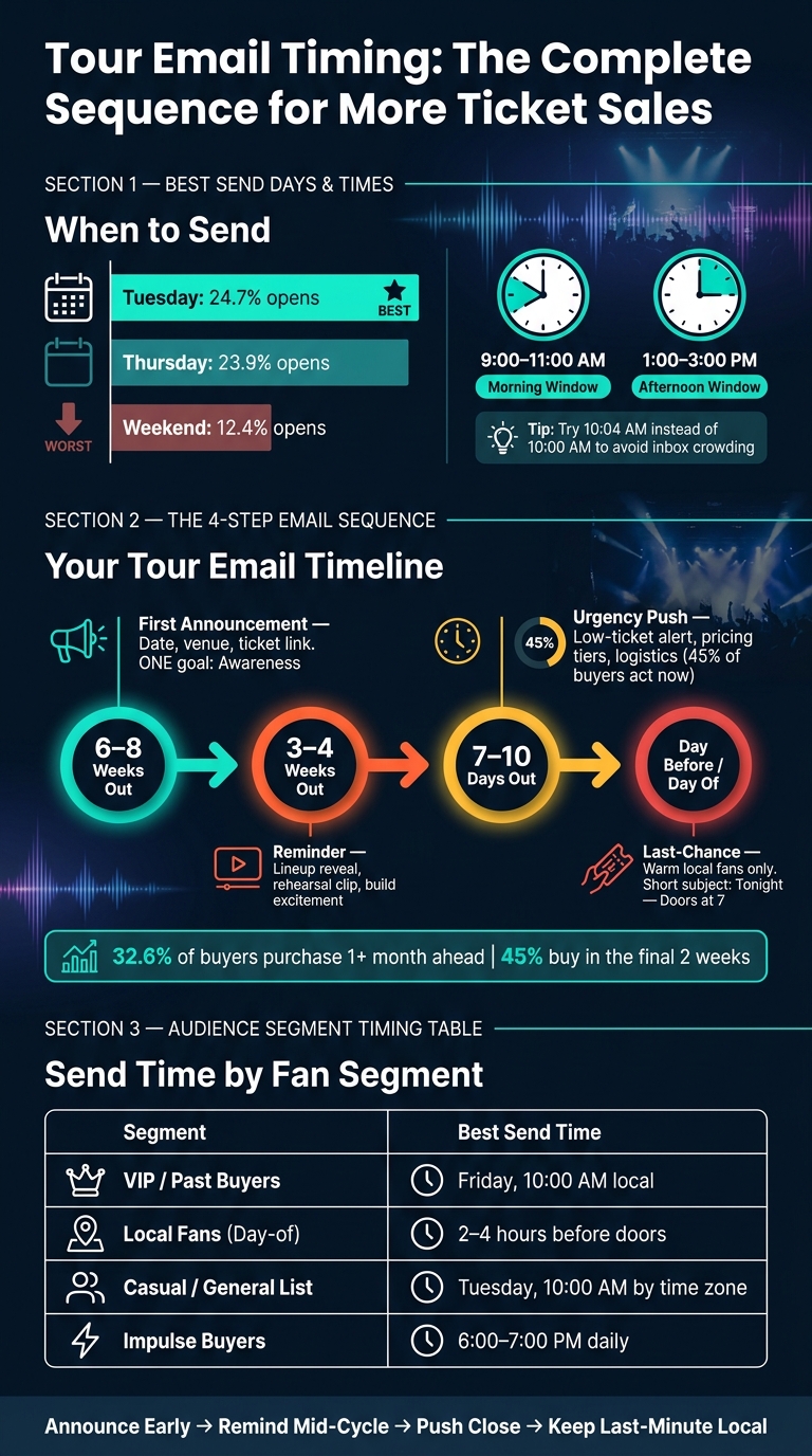 Tour Email Timing: The Complete Sequence for More Ticket Sales