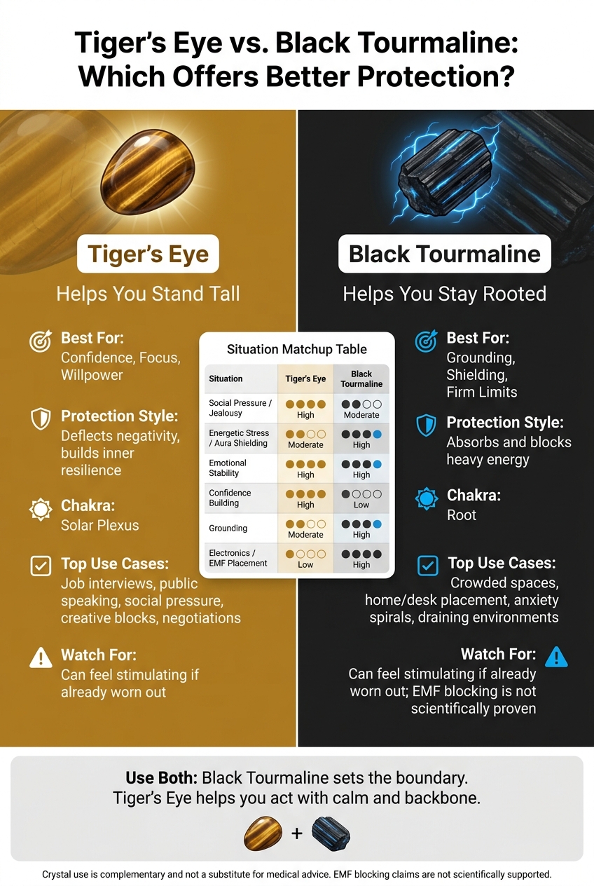Tiger's Eye vs. Black Tourmaline: Protection Style Comparison