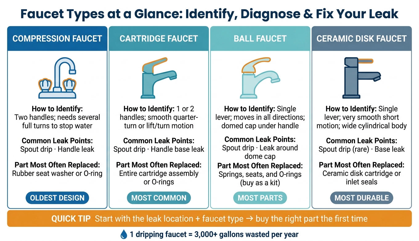 Faucet Types at a Glance: Identify, Diagnose & Fix Your Leak