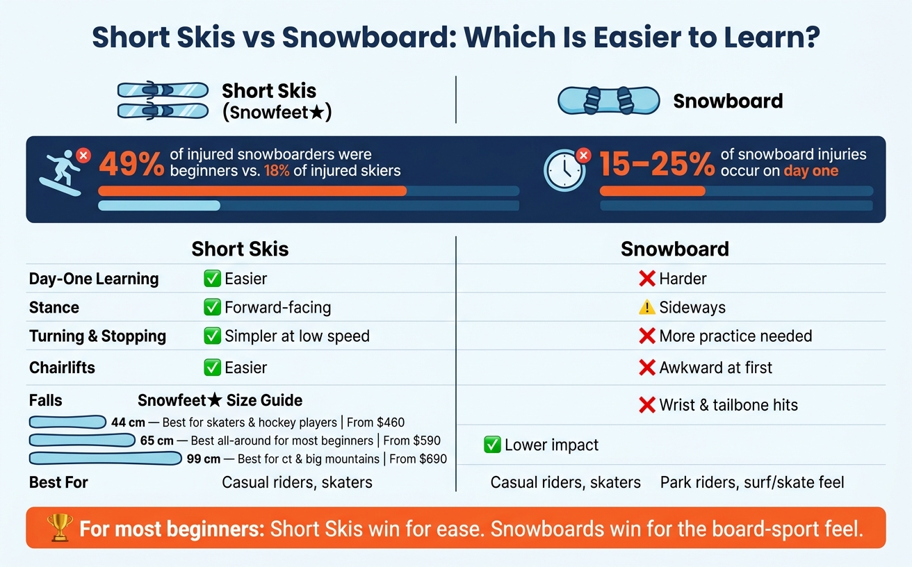 Short Skis vs Snowboard: Beginner Comparison Guide