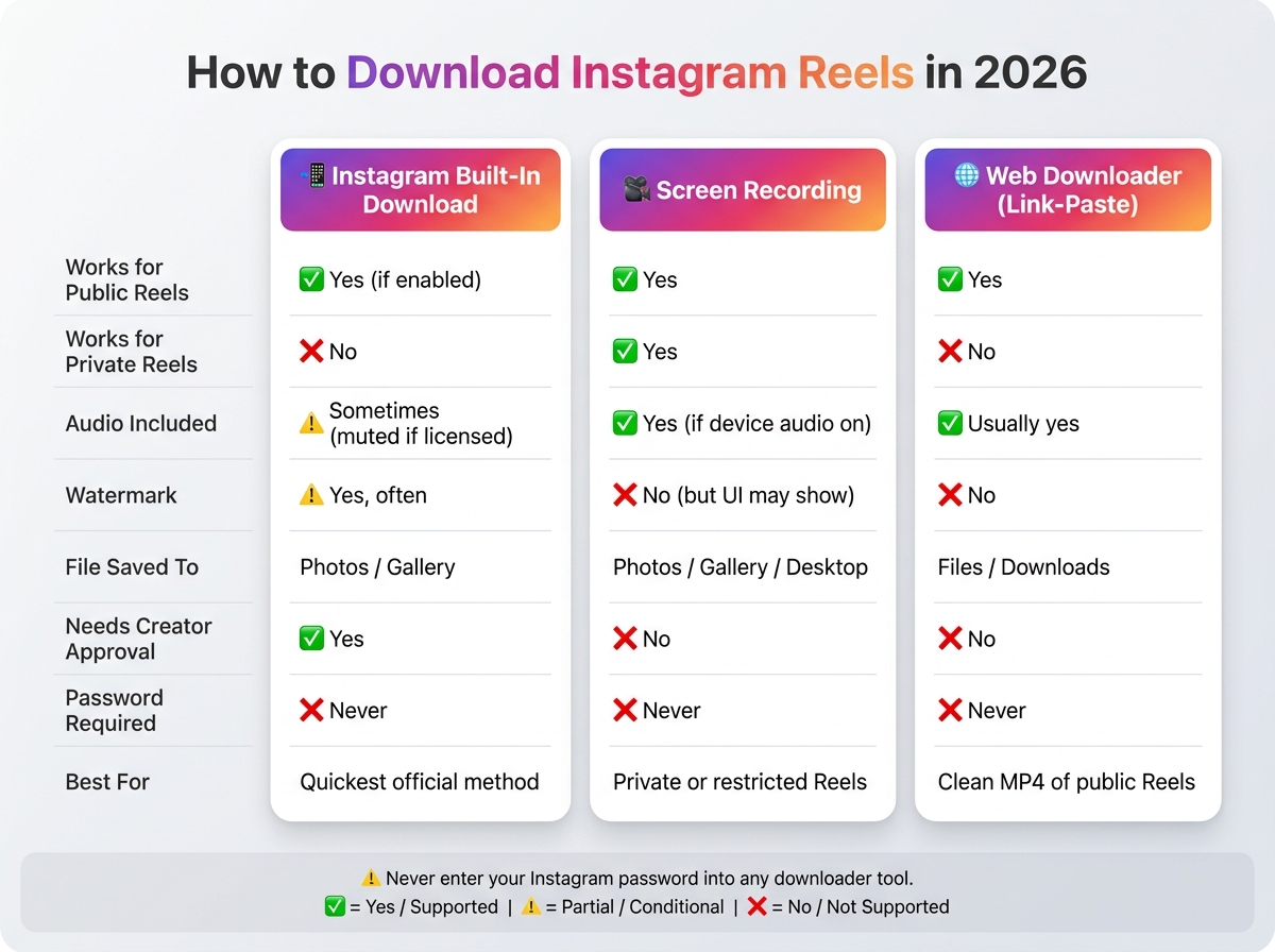 How to Download Instagram Reels: All Methods Compared (2026)