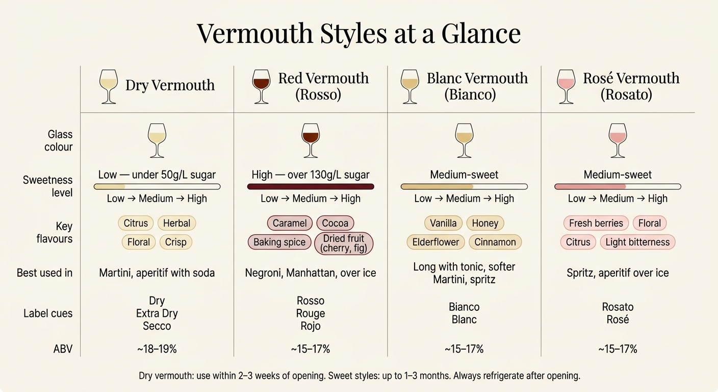 Vermouth Styles Compared: Dry, Red, Blanc & Rosé
