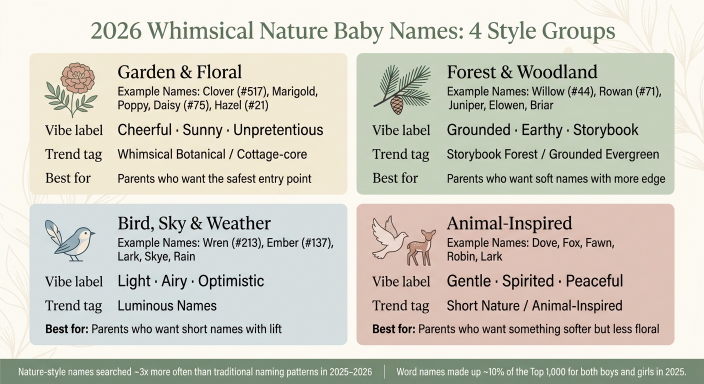 2026 Whimsical Nature Baby Names: 4 Style Groups Compared