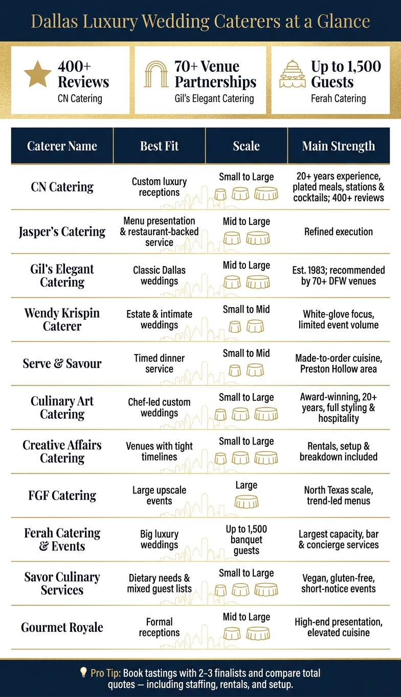 Dallas Luxury Wedding Caterers Compared: Scale, Style & Specialty