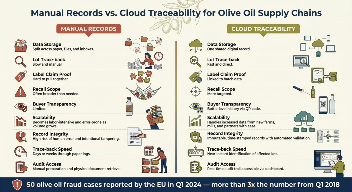 Manual Records vs. Cloud Traceability for Olive Oil Supply Chains