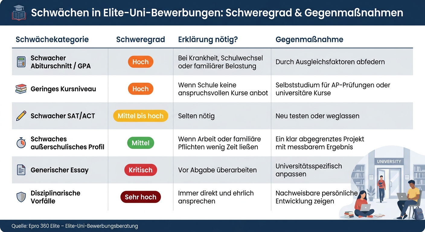 Schwächen in Elite-Uni-Bewerbungen: Schweregrad & Gegenmaßnahmen