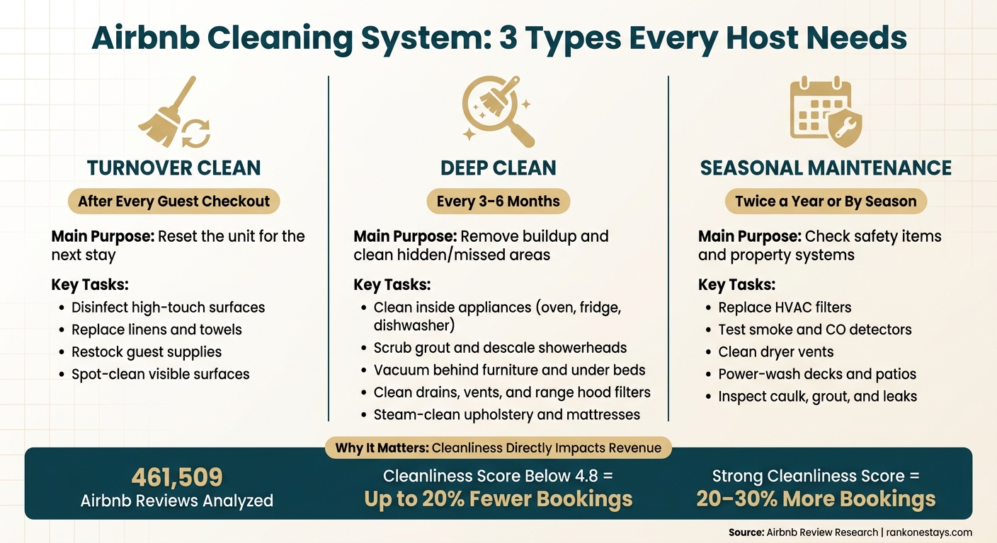 Airbnb Cleaning Types: Turnover vs. Deep Clean vs. Seasonal Maintenance