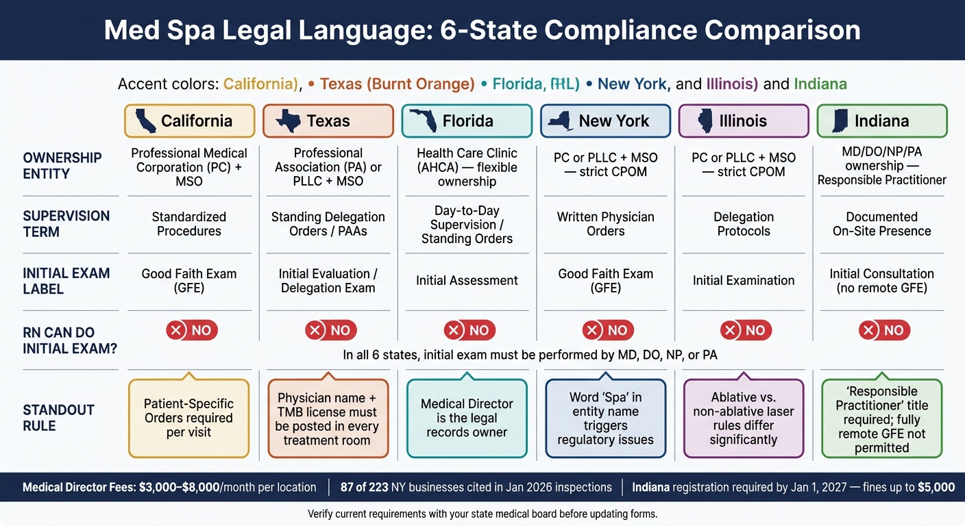 Med Spa Legal Language by State: 6-State Compliance Comparison