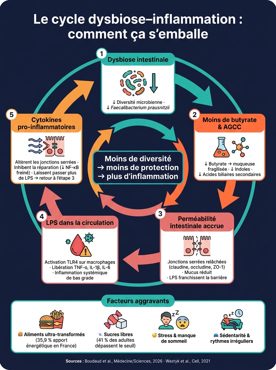 Dysbiose intestinale : le cycle inflammation-perméabilité expliqué