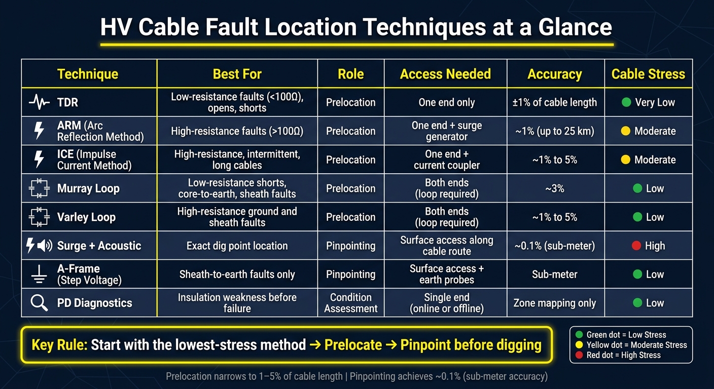 HV Cable Fault Location Techniques: Quick Comparison Guide