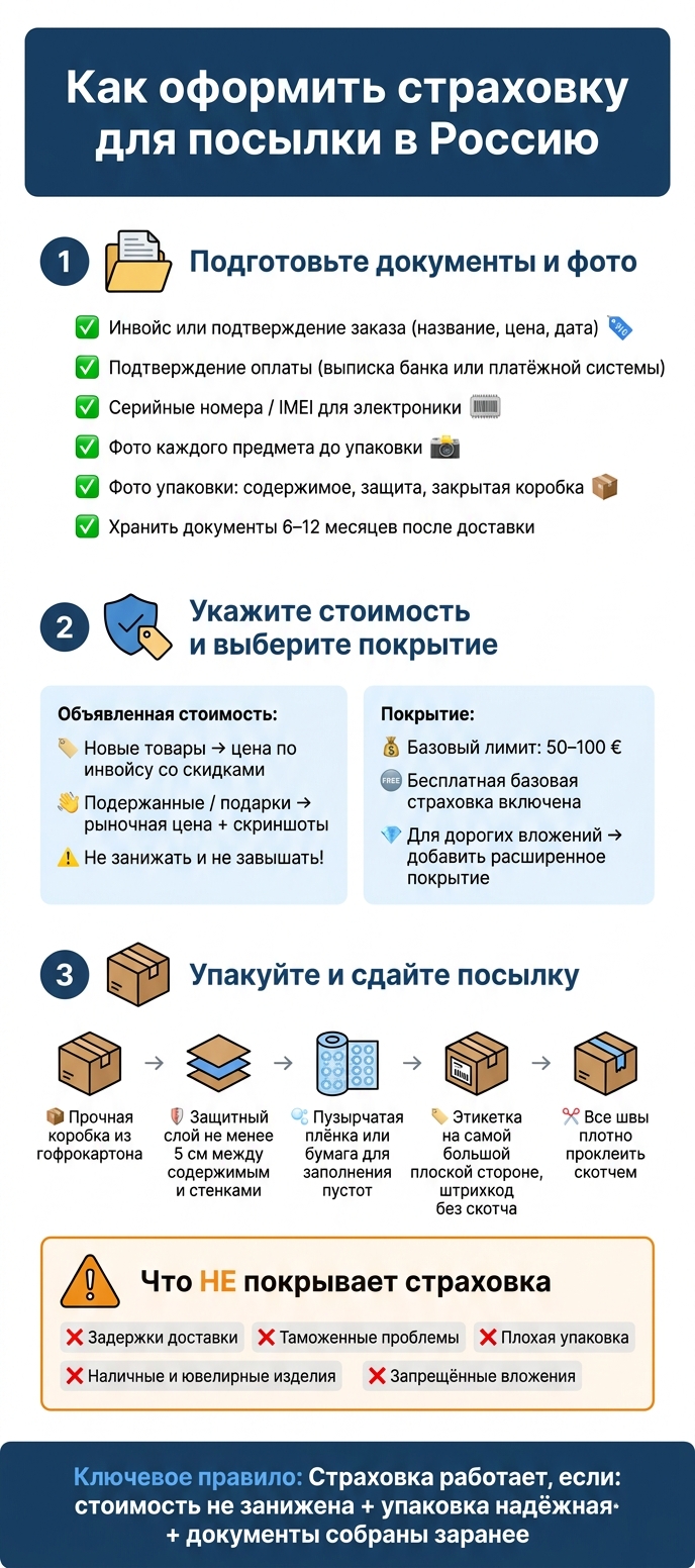 Как застраховать посылку в Россию: пошаговый чеклист
