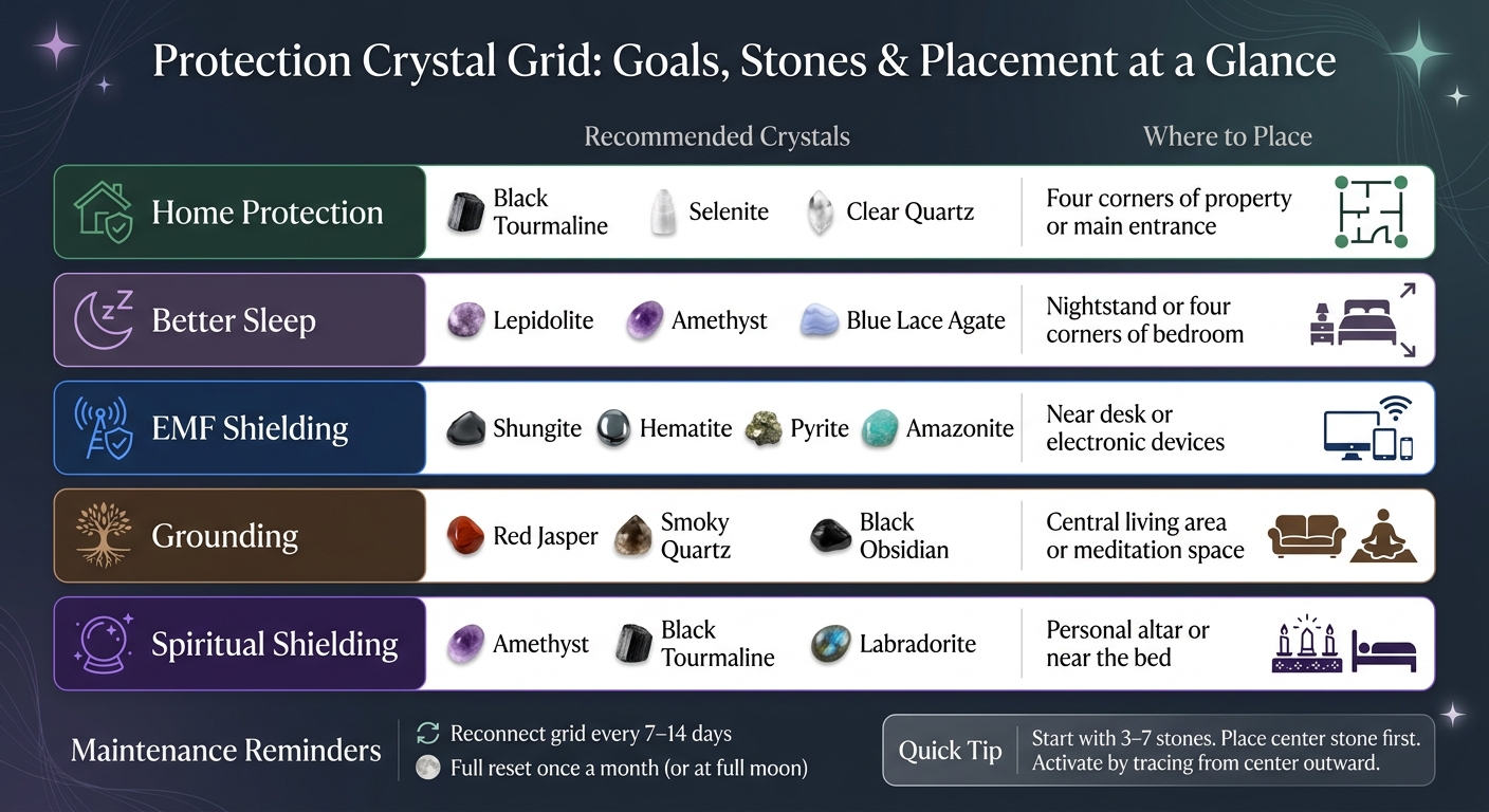 Protection Crystal Grid: Goals, Stones & Placement at a Glance