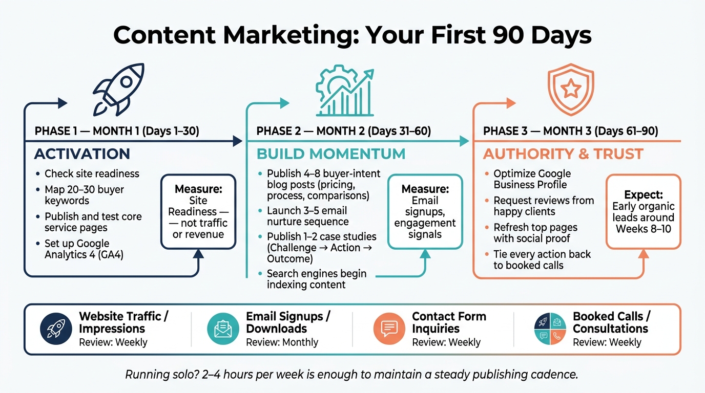 Content Marketing First 90 Days: Month-by-Month Action Plan for Service Businesses