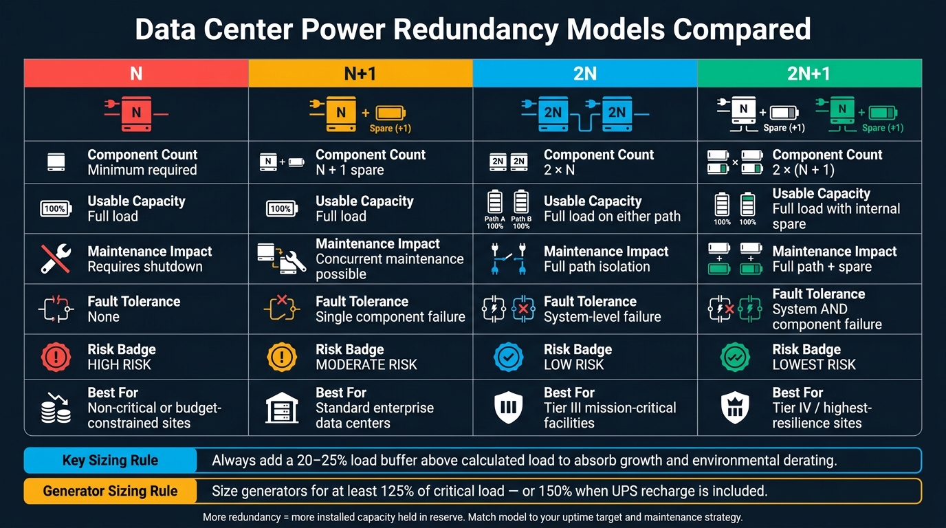 Data Center Redundancy Models: N vs N+1 vs 2N vs 2N+1 Compared