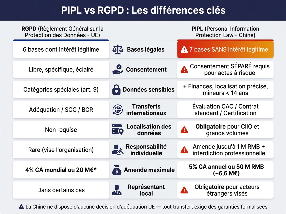 PIPL vs RGPD : Comparaison des règles clés de protection des données