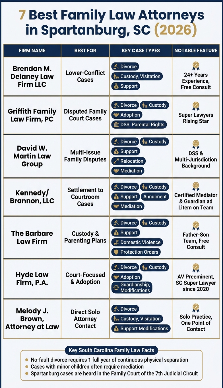 Best Family Law Attorneys in Spartanburg, SC (2026): 7 Firms Compared 1 7 Best Family Law Attorneys in Spartanburg SC Compared (2026)