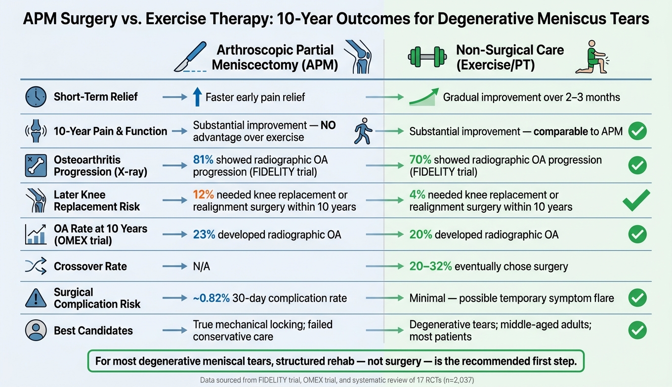 APM Surgery vs. Exercise Therapy: 10-Year Knee Outcomes Compared