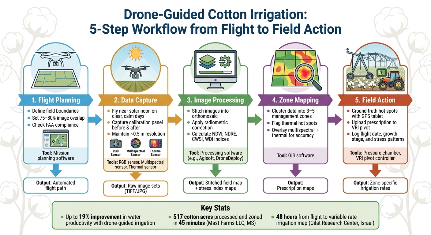 Drone-Guided Cotton Irrigation: 5-Step Workflow from Flight to Field Action