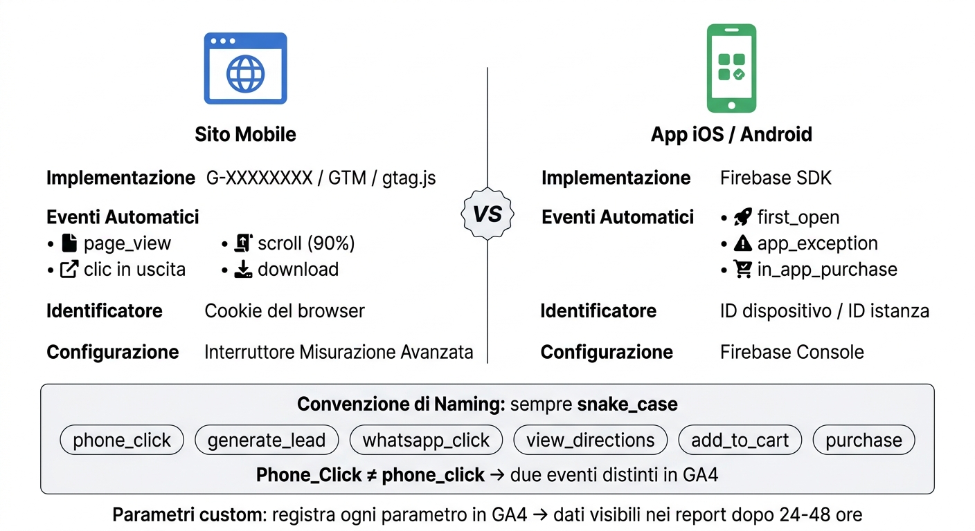 Ga4 per mobile: configurare obiettivi e eventi 1 Ga4 mobile: flusso web vs app – confronto setup e configurazione