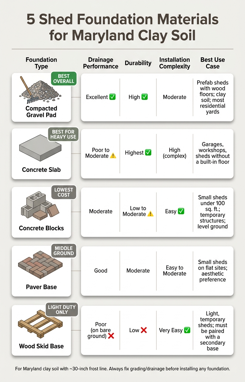 5 Shed Foundation Materials for Maryland Clay Soil: Side-by-Side Comparison