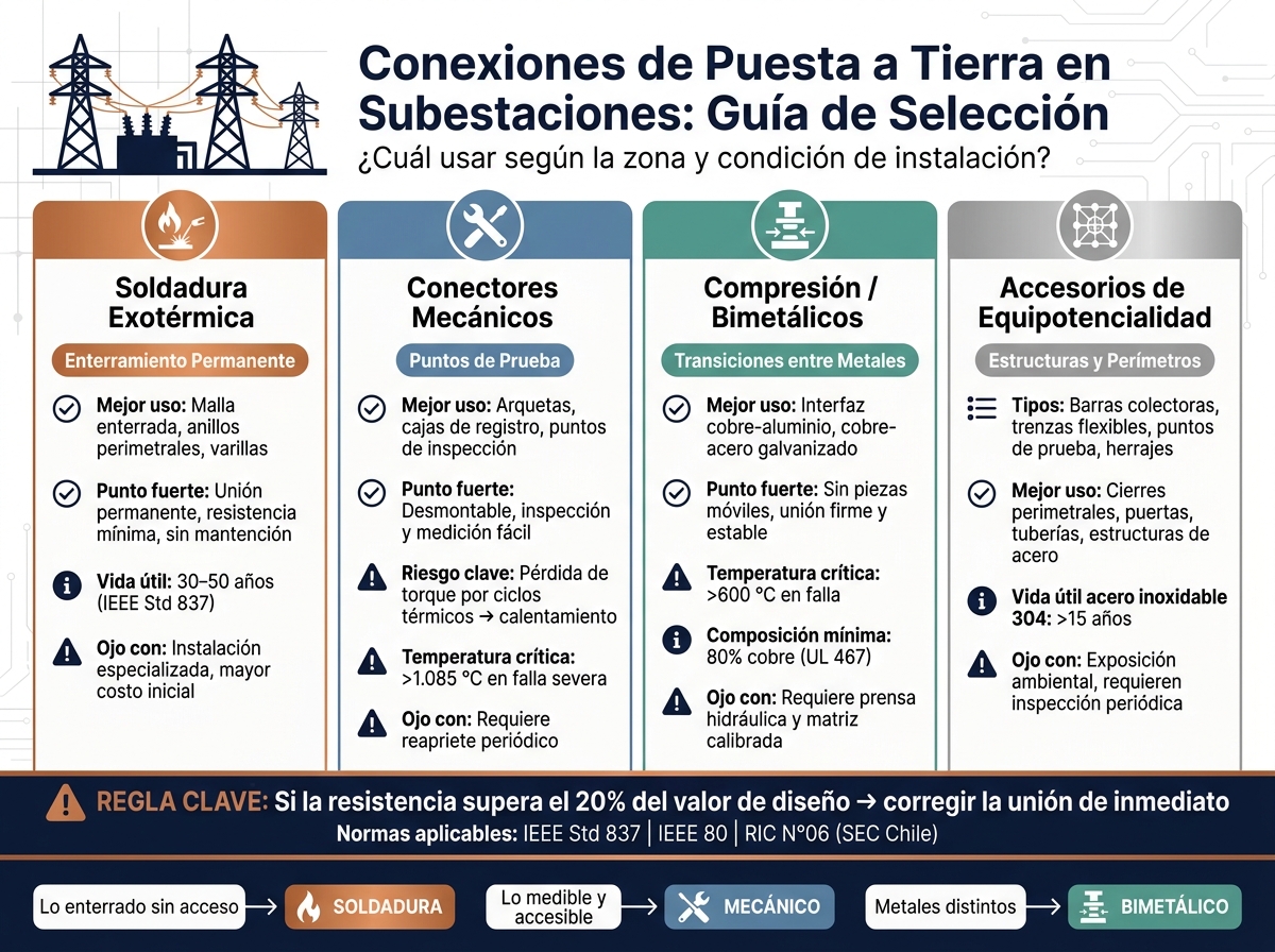 Tipos de Conexiones de Puesta a Tierra en Subestaciones: Comparativa Técnica