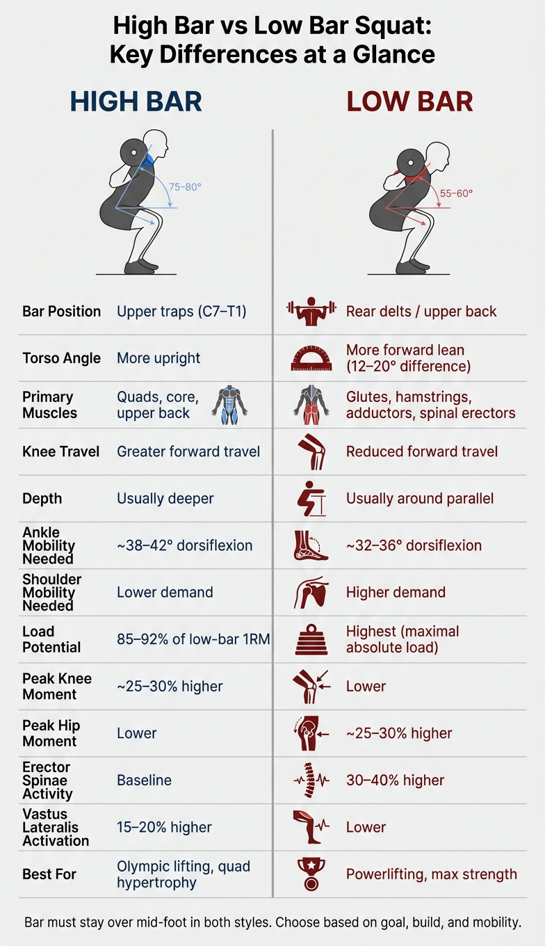 High Bar vs Low Bar Squat: Key Differences at a Glance