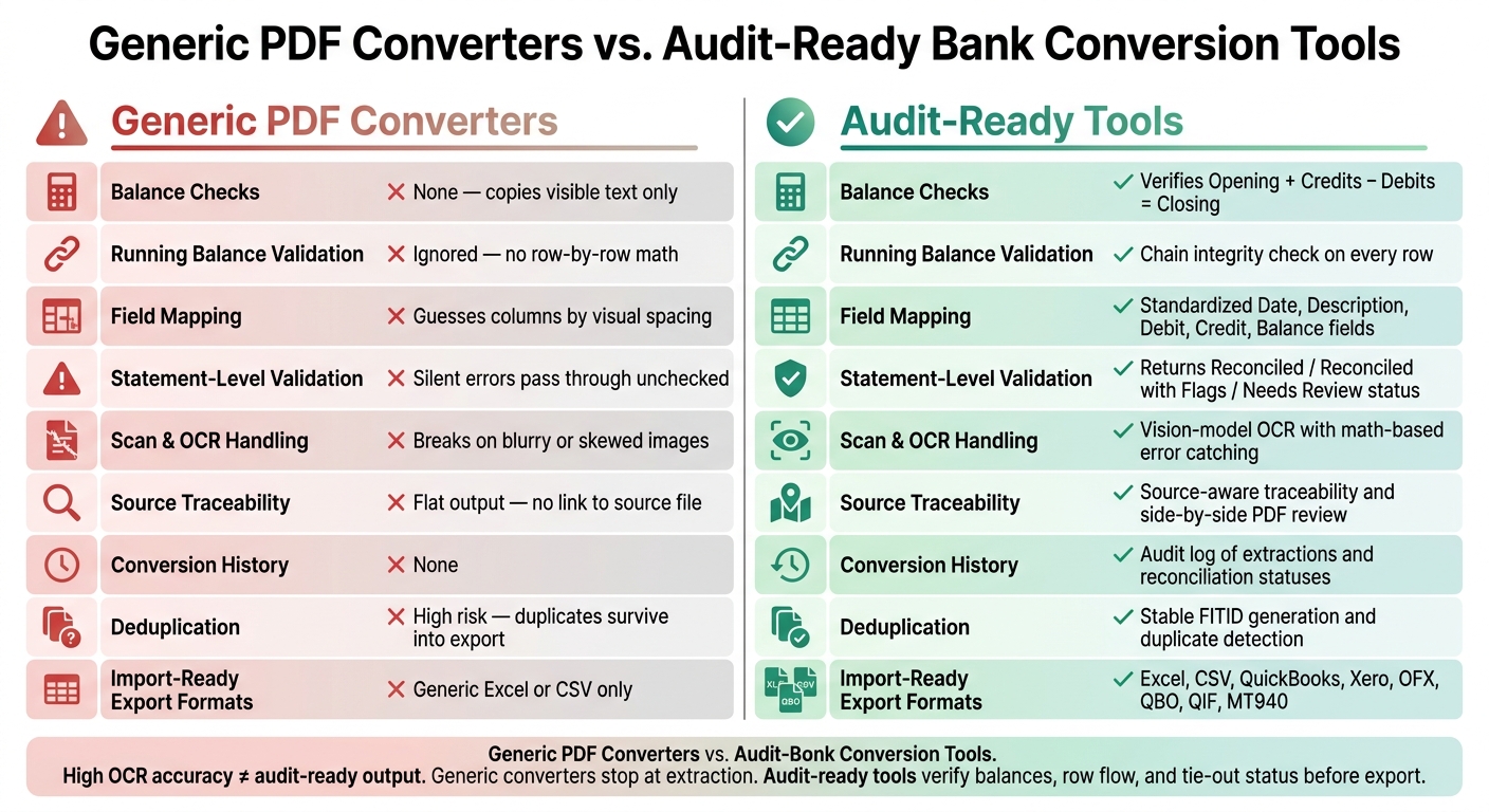 Generic PDF Converters vs. Audit-Ready Bank Conversion Tools: Key Control Gaps