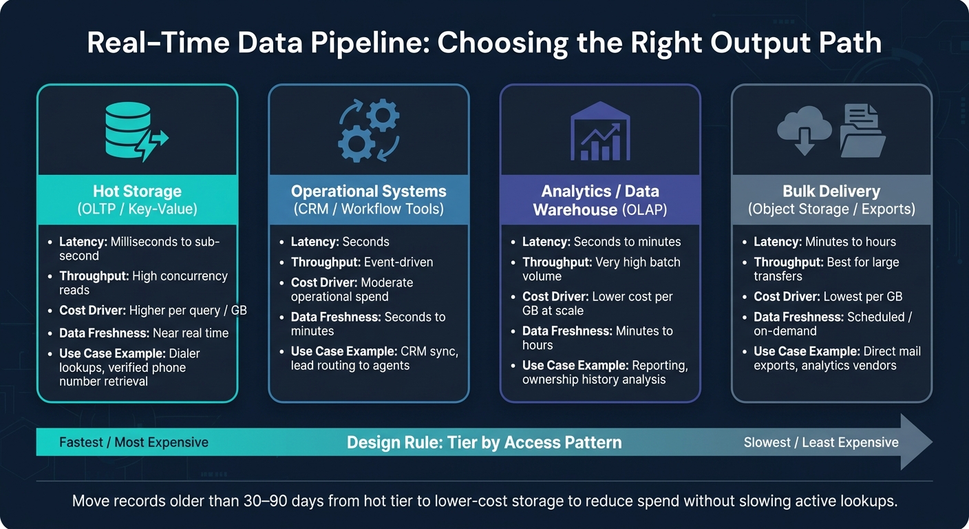 Real-Time Data Pipeline: Output Path Comparison by Latency & Use Case