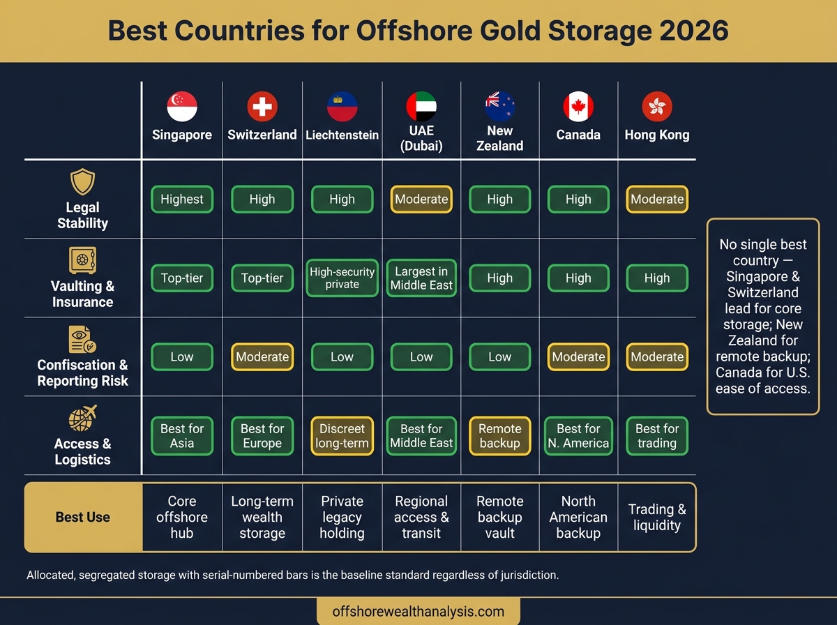 Best Countries for Offshore Gold Storage 2026: Side-by-Side Comparison
