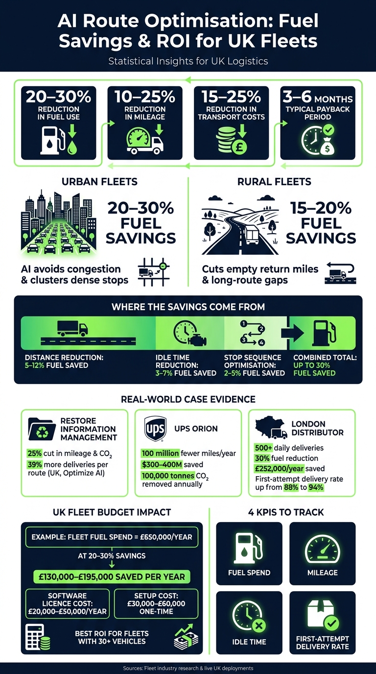 AI Route Optimisation: Fuel Savings & ROI for UK Fleets
