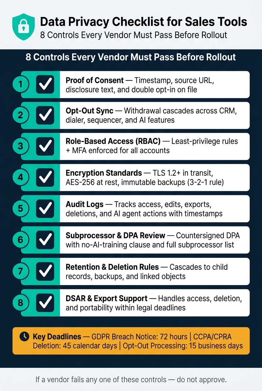 Data Privacy Checklist for Sales Tools: 8 Must-Have Controls