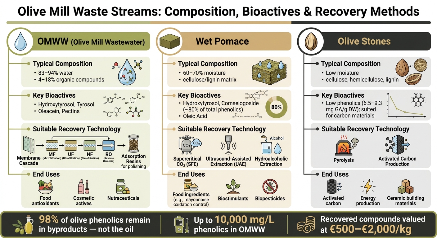 Olive Mill Waste Streams: Composition, Bioactives & Recovery Methods