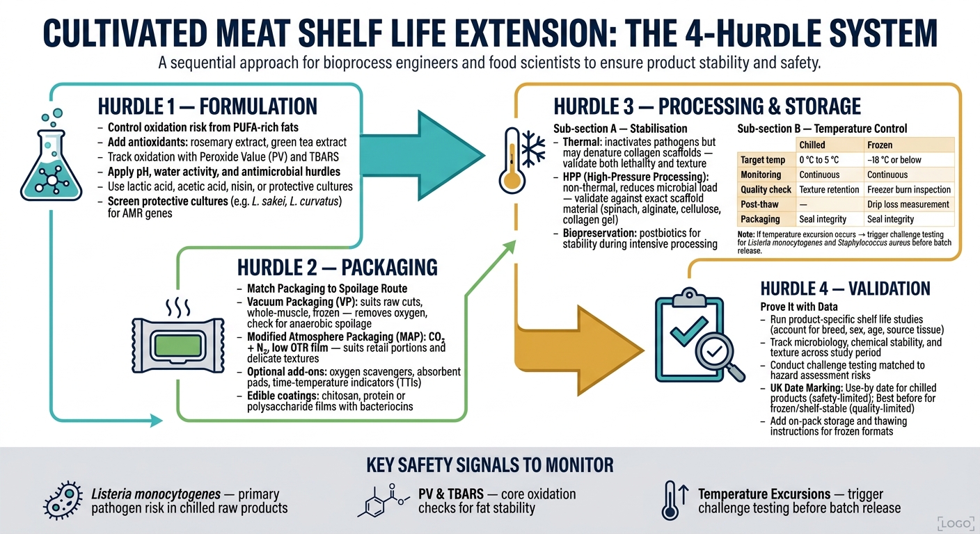 Cultivated Meat Shelf Life Extension: 4-Hurdle System