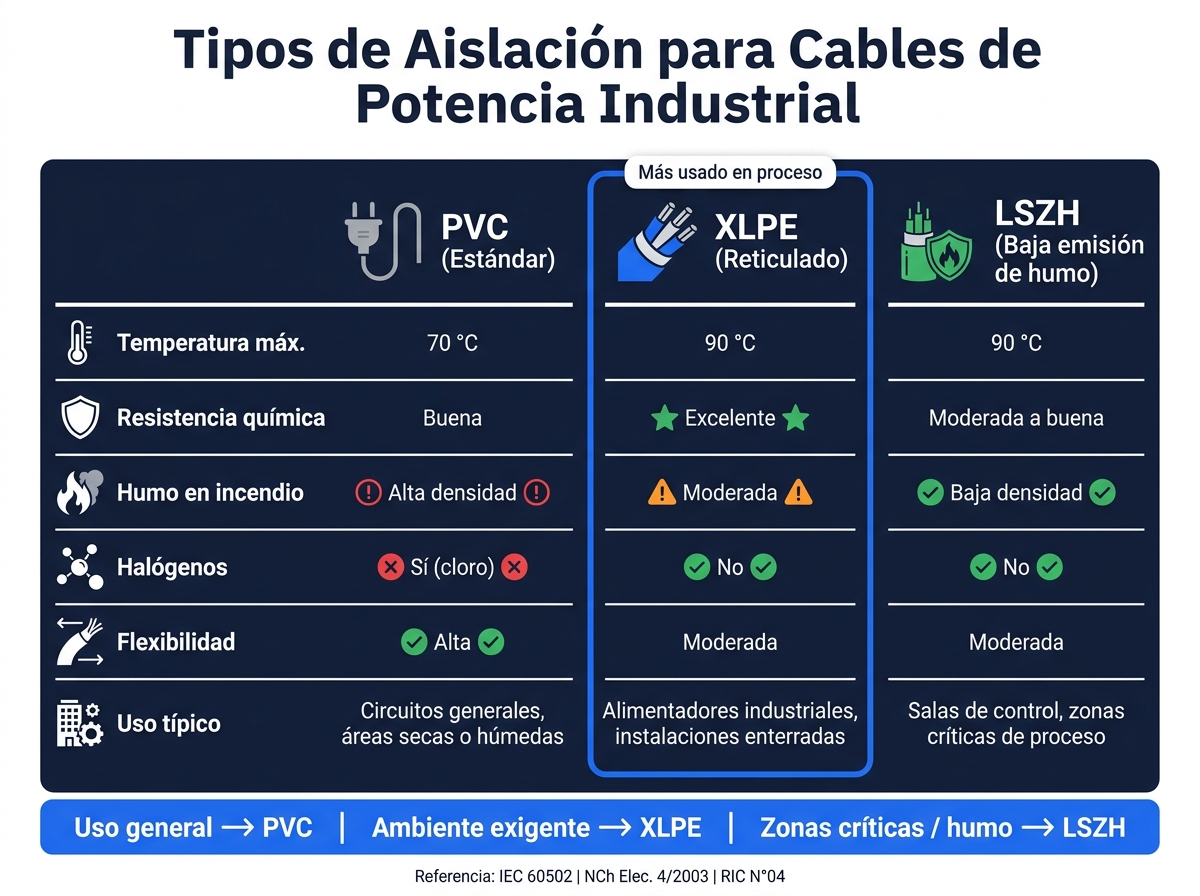 Guía de Aislación de Cables: PVC vs XLPE vs LSZH para Uso Industrial