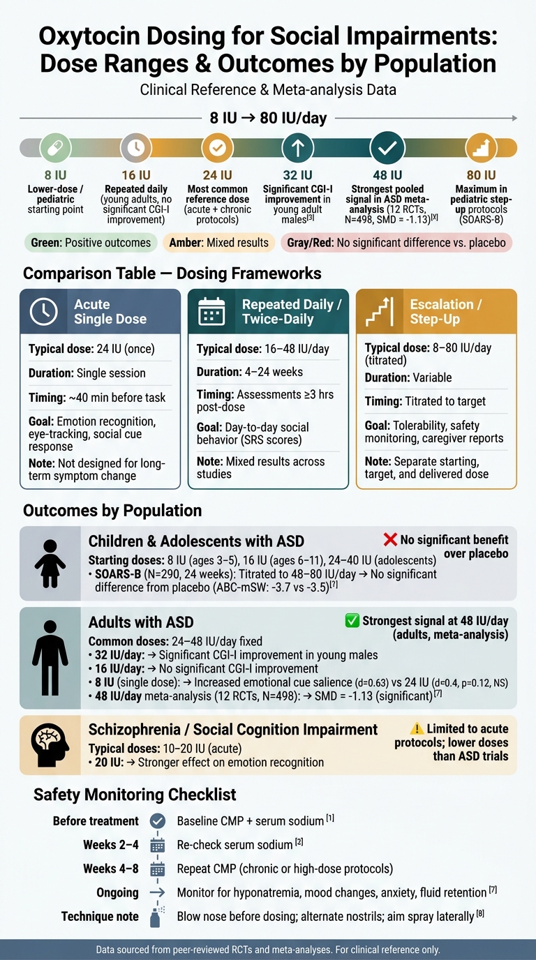 Oxytocin Dosing for Social Impairments: Dose Ranges, Populations & Outcomes