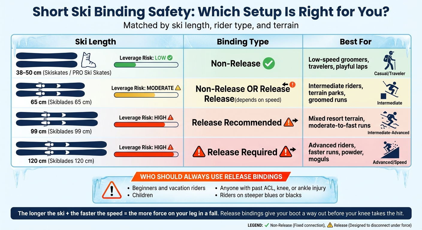Short Ski Binding Safety Guide: Non-Release vs. Release by Ski Length
