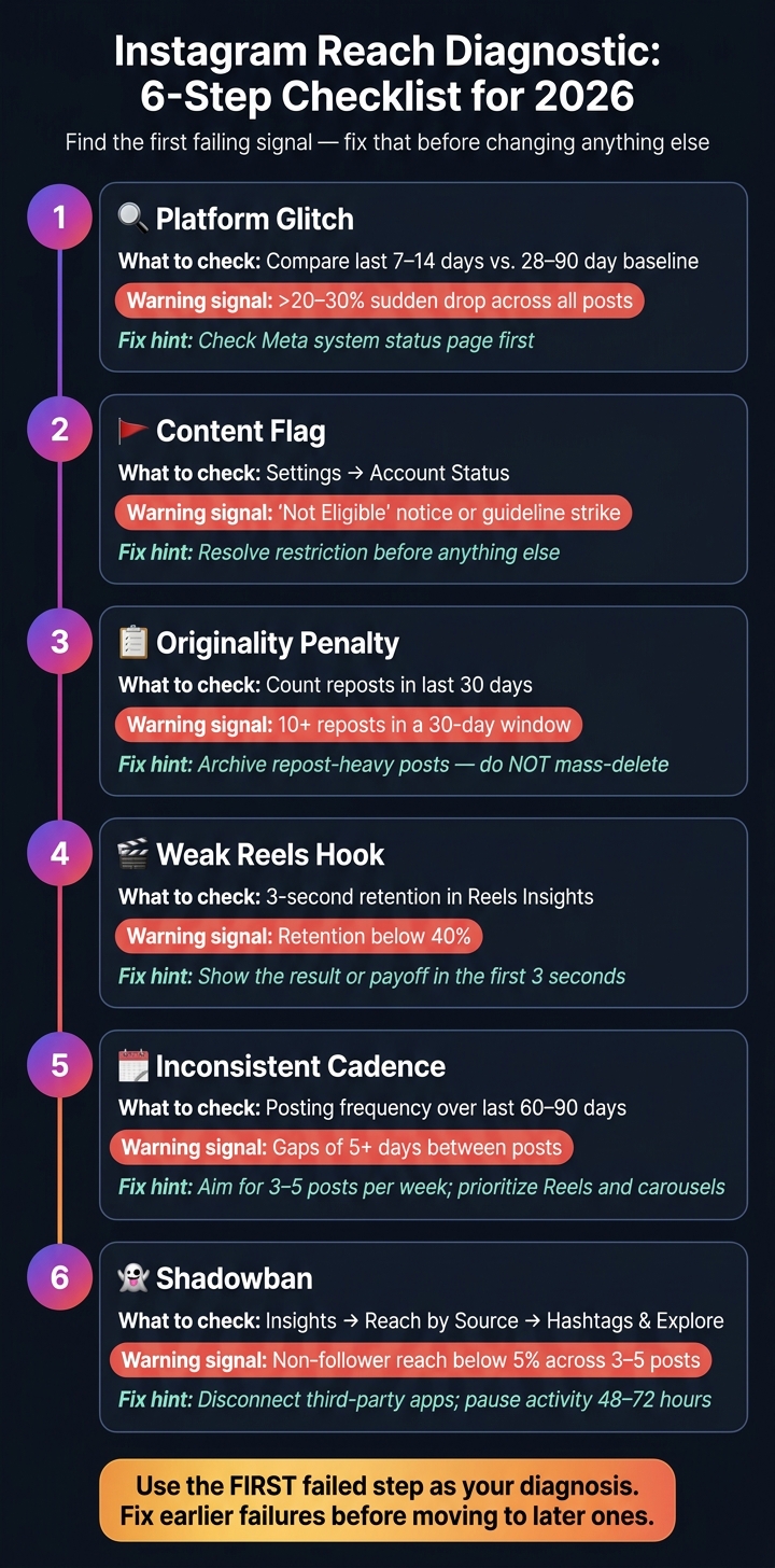 Instagram Reach Diagnostic: 6-Step Checklist for 2026