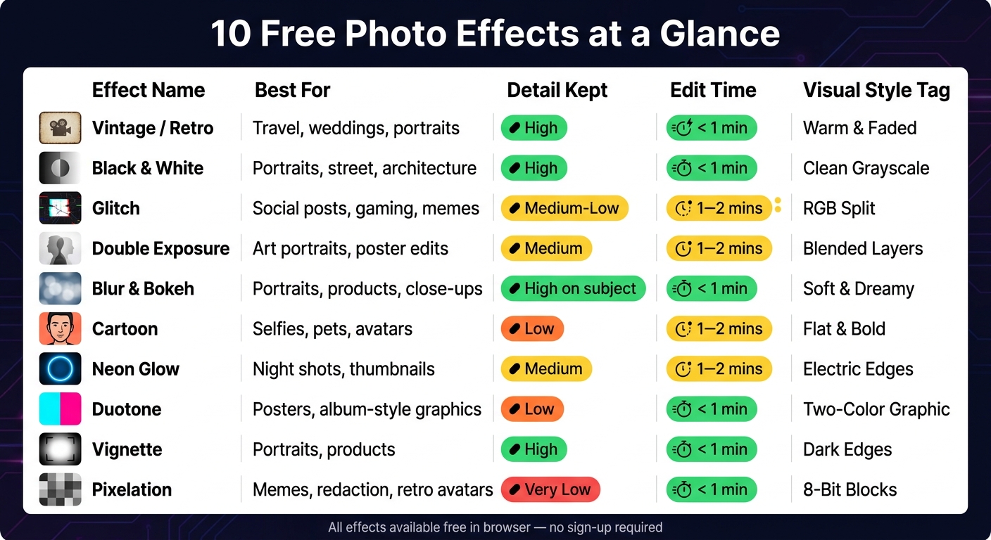 10 Free Photo Effects: Quick Comparison Guide